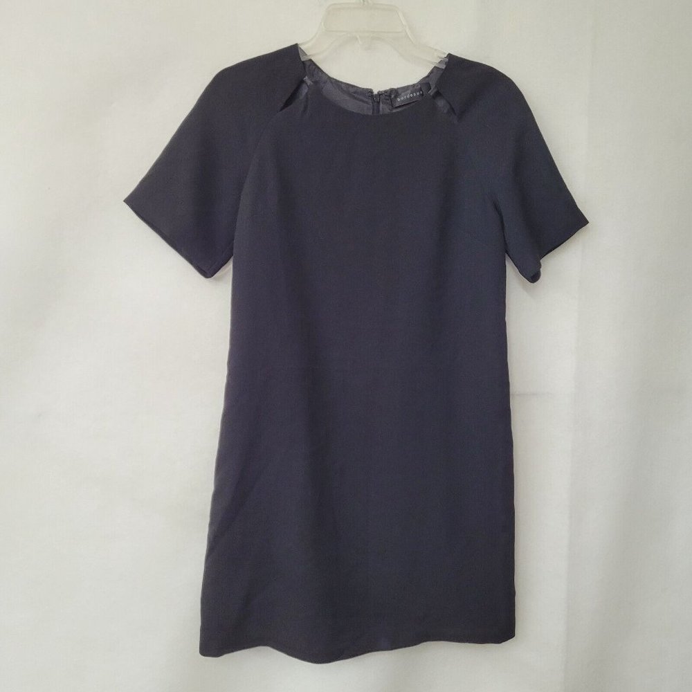 Bordeaux Dress Womens S Black Short Sleeve Lined Shift Cut Out Accent Back Zip